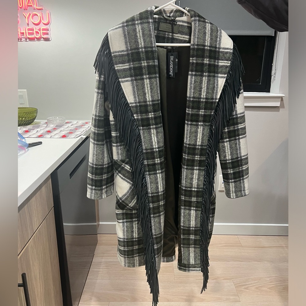 Blank NYC Plaid Fringe Jacket
